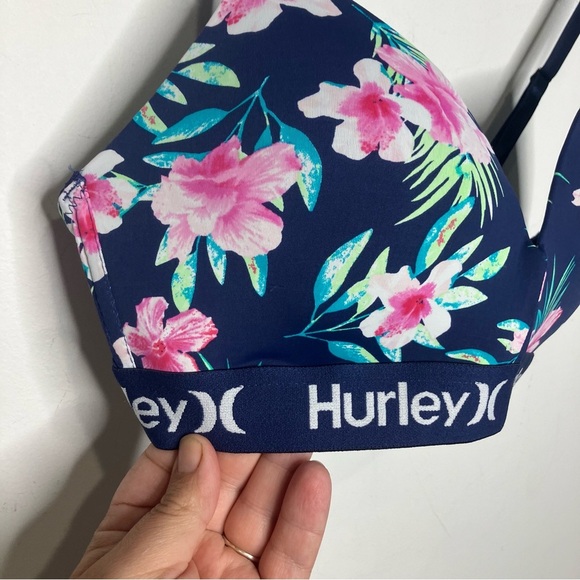 Hurley wire free bra tropical floral pattern blue pink women’s size 34C - Picture 2 of 6